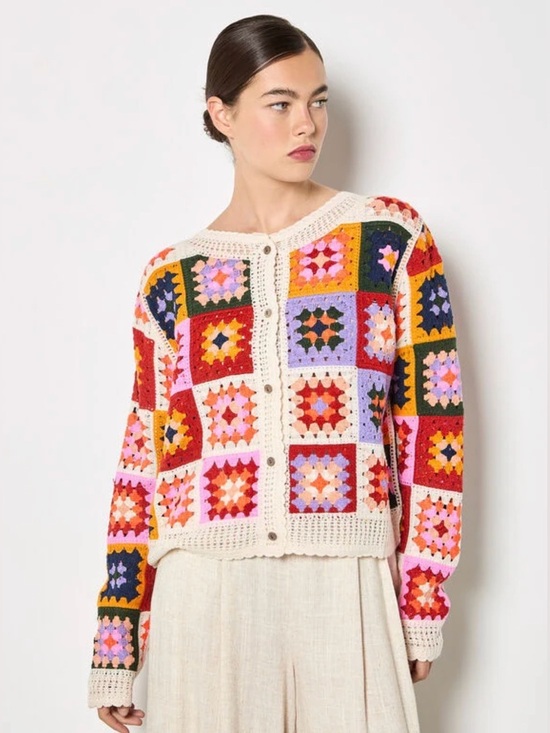APRICOT Sweaters - LAST ONE - APRICOT 🍑- Colourful Squares Crochet Cardigan